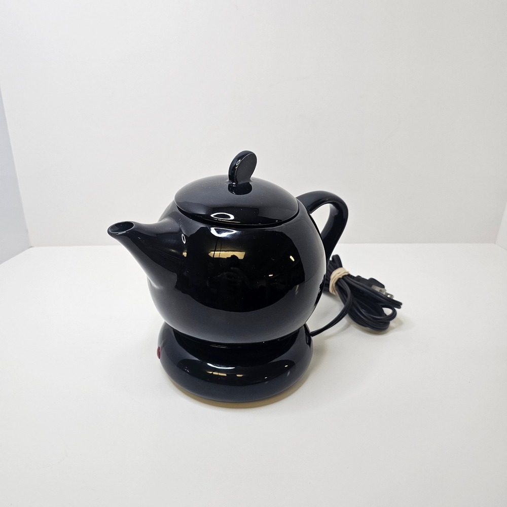Lillian Vernon Black Ceramic Teapot with Yin Teh Electric Beverage Warmer CW02